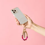 HASHIBAMI【Ha-2500-300 天然石×ゴールドビーズ スマホハンドストラップ】ピンクアゲート