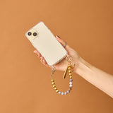 HASHIBAMI【Ha-2500-300 天然石×ゴールドビーズ スマホハンドストラップ】ボツワナアゲート