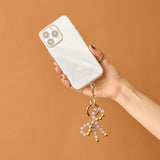 HASHIBAMI【Ha-2502-400 リボン天然石 スマホハンドストラップ】グレーオニキス