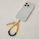 HASHIBAMI【Ha-2500-300 天然石×ゴールドビーズ スマホハンドストラップ】ブルーサンドストーン