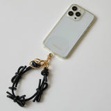 HASHIBAMI 【Ha-2410-324 レザーリボン スマホハンドストラップ】ブラック