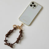 HASHIBAMI 【Ha-2410-324 レザーリボン スマホハンドストラップ】ダークブラウン