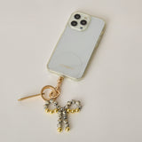 HASHIBAMI【Ha-2502-400 リボン天然石 スマホハンドストラップ】ダルメシアンジャスパー
