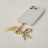 HASHIBAMI【Ha-2502-400 リボン天然石 スマホハンドストラップ】ダルメシアンジャスパー