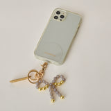 HASHIBAMI【Ha-2502-400 リボン天然石 スマホハンドストラップ】グレーオニキス