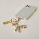HASHIBAMI【Ha-2502-400 リボン天然石 スマホハンドストラップ】グレーオニキス