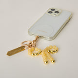 HASHIBAMI【Ha-2502-400 リボン天然石 スマホハンドストラップ】イエロークォーツ