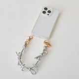 HASHIBAMI 【Ha-2410-324 レザーリボン スマホハンドストラップ】シルバー